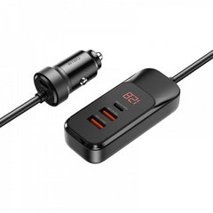 ويوو - شاحن سيارة ممتد بمنفذ USB-A و منفذ USB-C مزدوج بقوة 120 وات - أسود