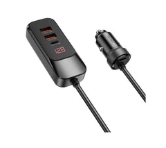 ويوو - شاحن سيارة ممتد بمنفذ USB-A و منفذ USB-C مزدوج بقوة 120 وات - أسود